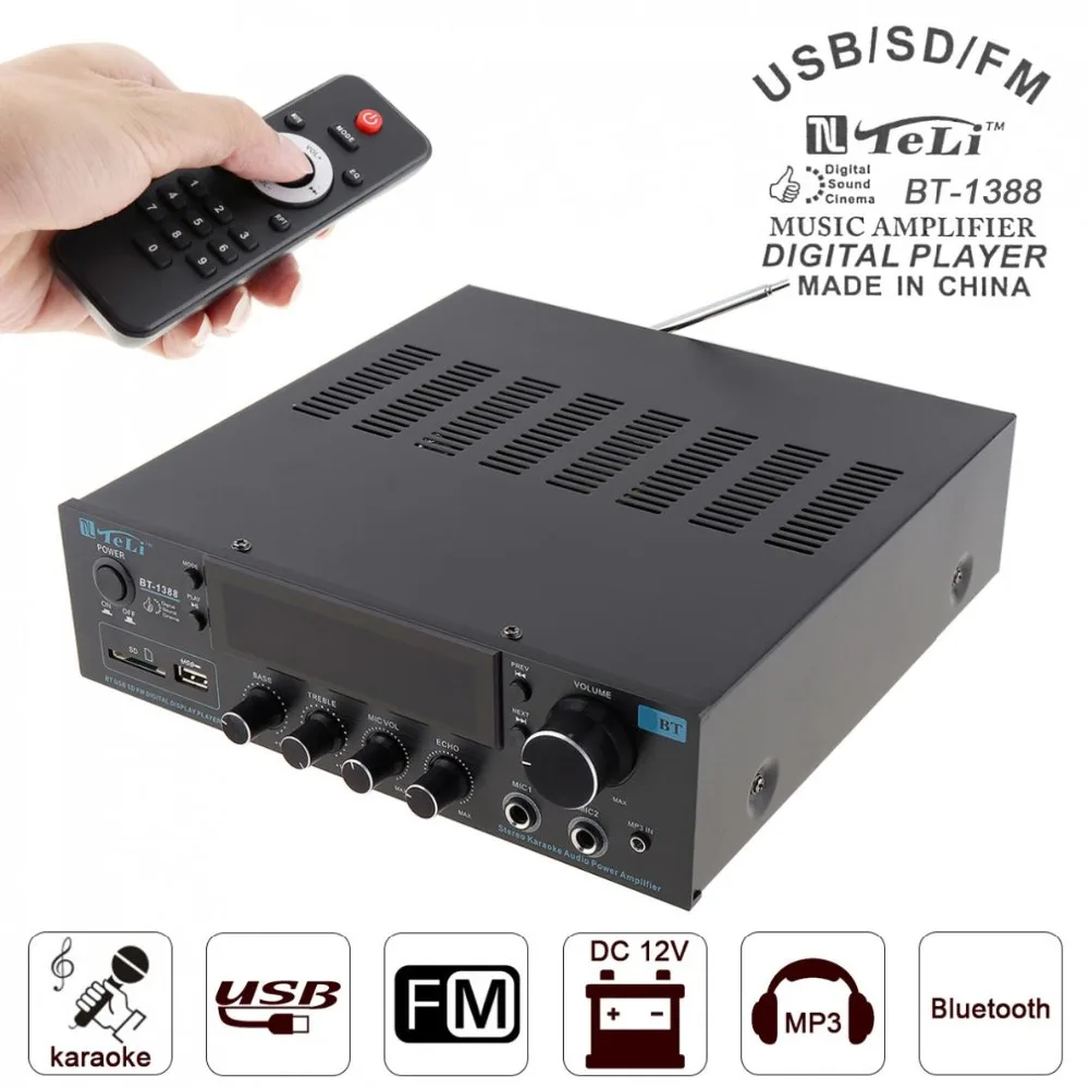 

Bluetooth LCD Display Stereo FM Radio Power Player Support SD USB Microphone Input Car Amplifier Home Theater Amplifiers Audio
