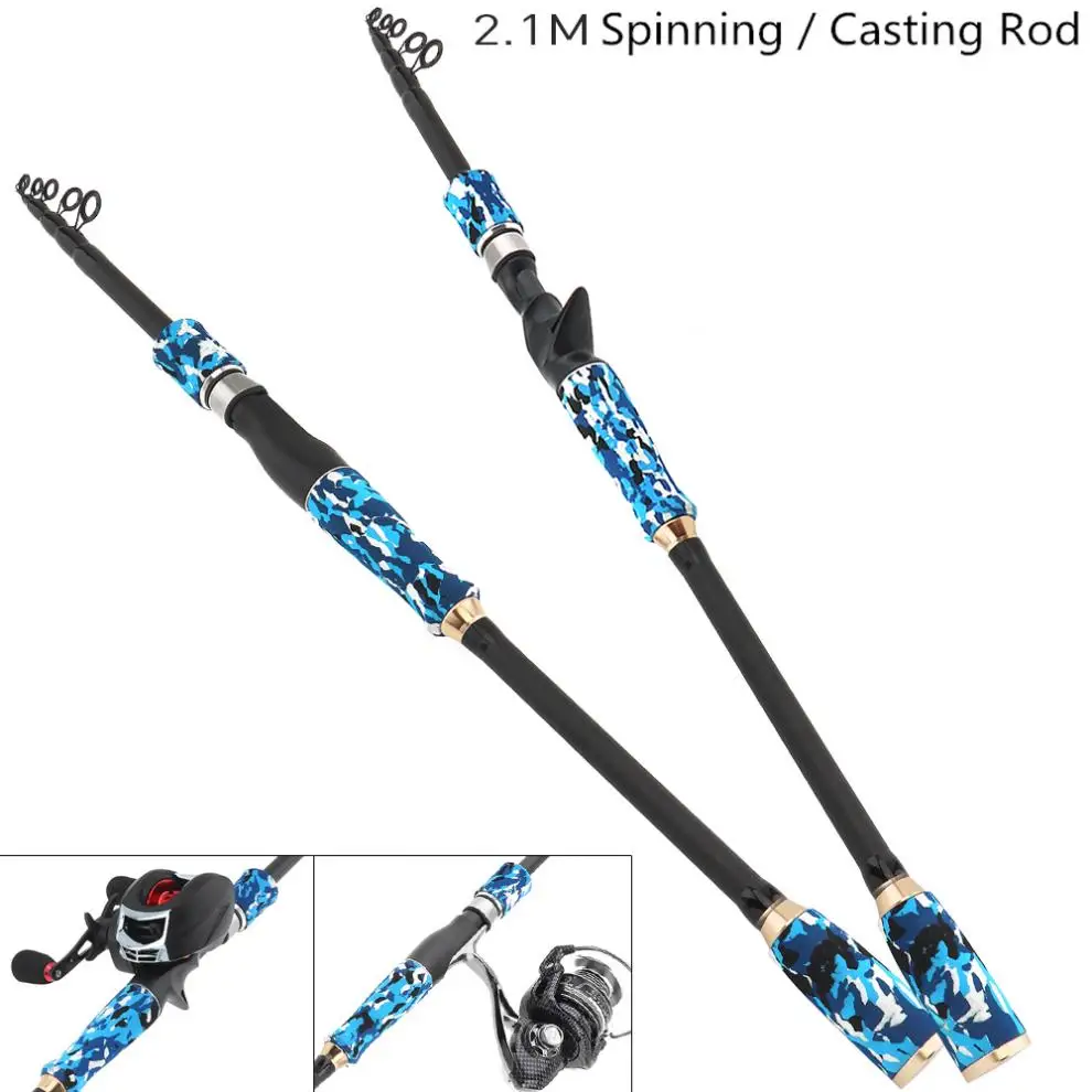 2.1m Blue Camouflage Carbon Fiber Lure Fishing Rod Spinning Casting Rod