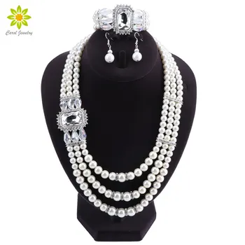 

Imitation Pearl Wedding Bridal Jewelry Sets Women Bride Wedding Party Jewelry Accessories Crystal Bracelet Earrings Necklace