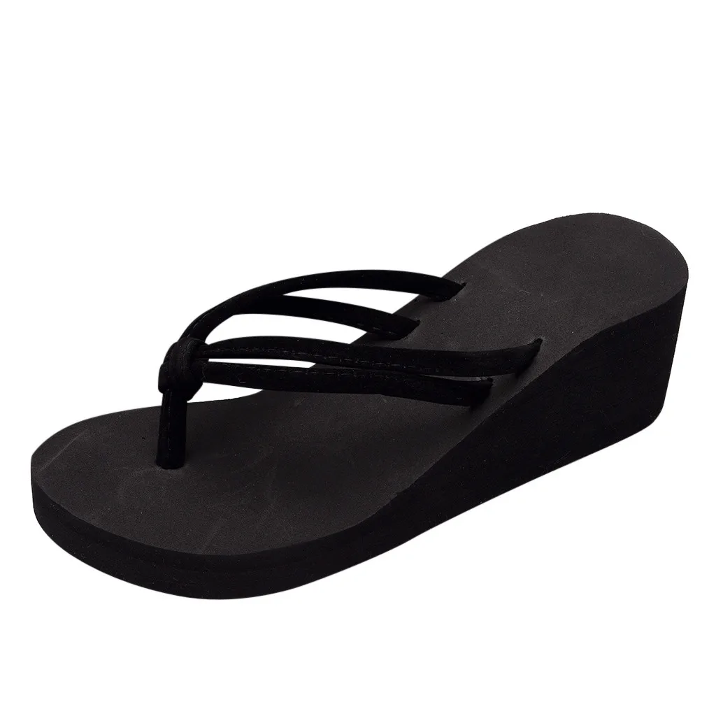 

SAGACE Women Summer Solid Color Wild Beach Wedges Thick Bohemian Style Slippers Bottoms Bohemian Style High-Heel Flip Flops Shoe