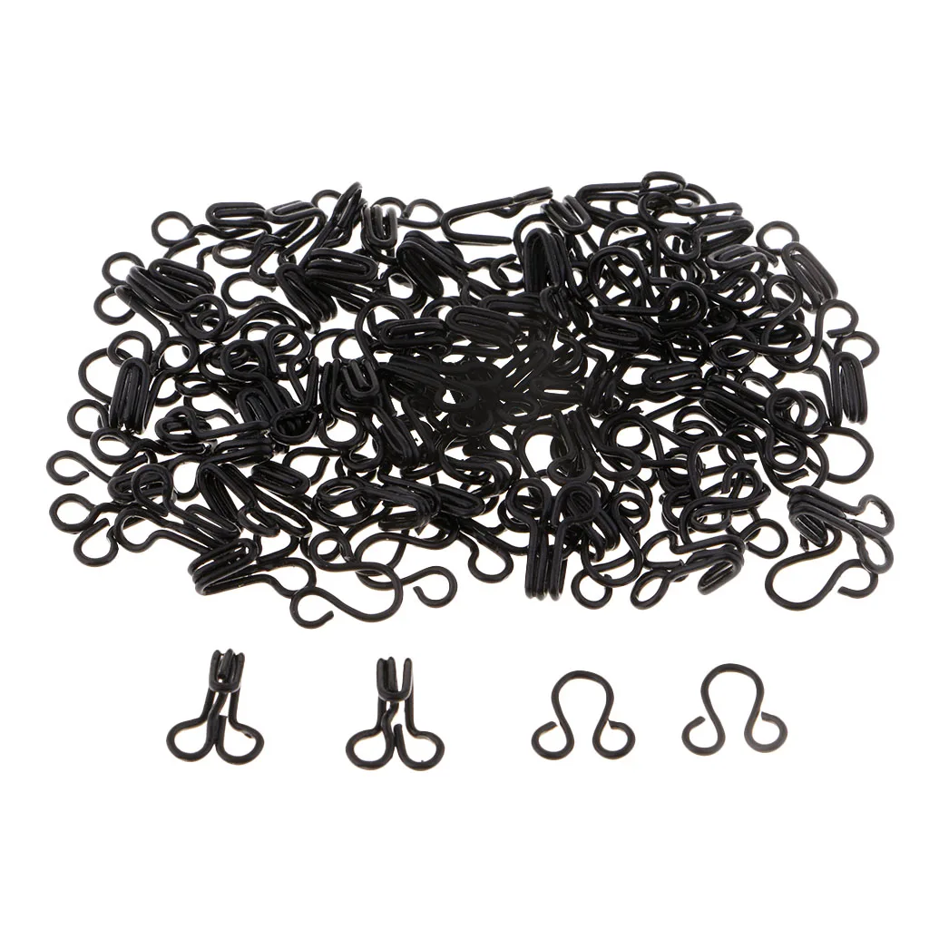 50 Sets Silver Black Metal Hook and Eye Closure Sewing Fasteners for Fur Dress Skirt Collar Bra Sew