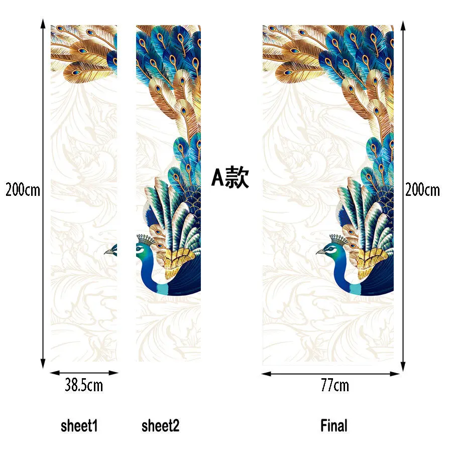 77x200 см 3D наклейки на дверь в виде пера павлина для гостиной, спальни, самоклеющиеся ПВХ обои, домашний декор, водостойкая настенная роспись