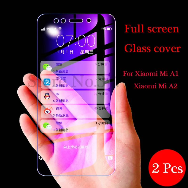 2 шт./лот, закаленное стекло для Xiaomi Mi A1 A2 5X 6X, защита экрана, полное покрытие, защитная пленка для телефона, для Xiaomi Mi A1 A2 glass