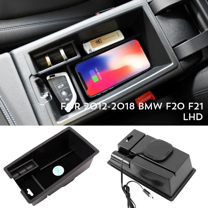 Для- BMW X1 F48 F30 F31 F20 F21 2013- G30 G31 для леворульных автомобилей X3 X4 Беспроводная зарядка мобильного телефона подлокотник ящик для хранения