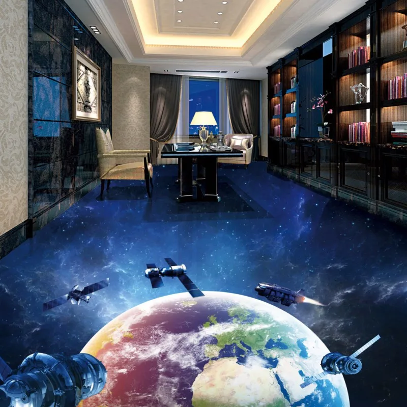 Бесплатная доставка Нескользящие ПВХ Пол Стикер земли космической станции 3D пол обои кухня офис пол Mural
