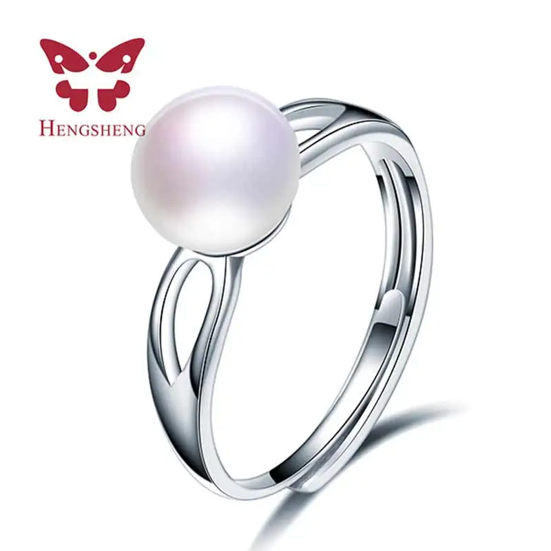 

HENGSHENG Simple natural freshwater pearl wedding cross ring, white 8-9mm adjustable pearl star ring for women girl gift 2019