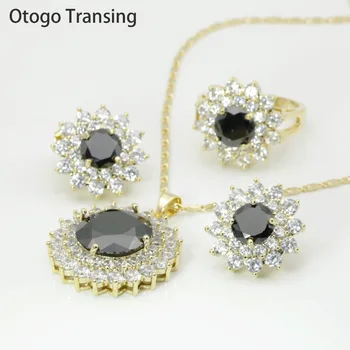 

Otogo Transing Fashion Jewelry Sets Gold Color for Women Ring / Earrings / Necklace Black AAAA+ Cubic Zirconia Jewelry Set-S099