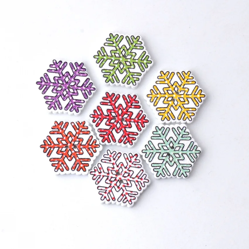 

Free Shipping Retail 10Pcs Random Mixed 2 Holes Christmas Snowflake Wood Sewing Buttons Scrapbooking 22x25mm