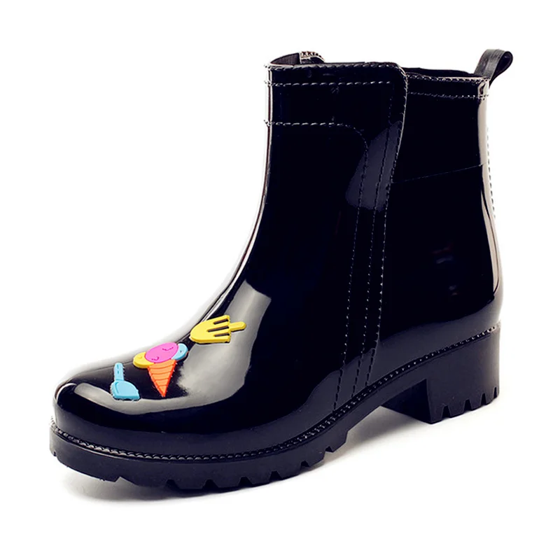2019 Women Cute Ankle Rain Boots Non-Slip Waterproof Water Shoes Woman boots Slip-on Cartoon Rainboots | Обувь