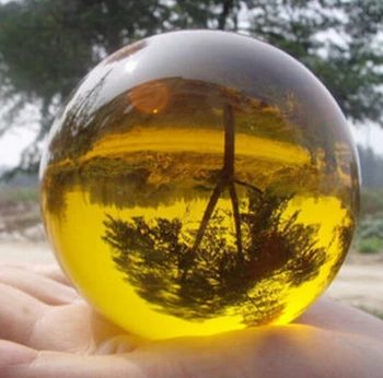 

WBY+++---421+++ HUGE ASIAN QUARTZ CLEAR CRYSTAL BALL SPHERE 80MM + STAND Yellow