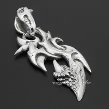 925 пробы Серебряный Дракон коготь мужской Байкер Рокер панк кулон 8A018(ожерелье 24 дюйма