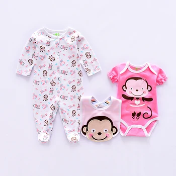 

2019 Fashion baby Clothing Set cotton Cute baby girl clothes suit Newborn boy suit 3pcs long sleeve infant rompers+bodysuits+bib