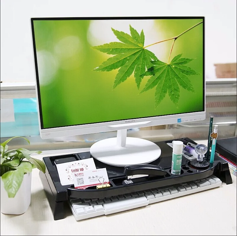 

Plastic Office Storage Shelf Keyboard Tabletop Computer/Desktop Organizer Rack Stationary Organizer for Phone Wire/Cup/Pens