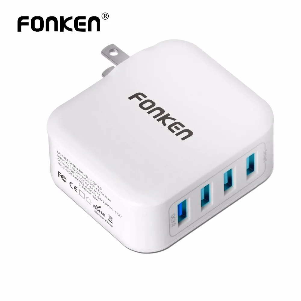 Kopen FONKEN USB Charger 4 Poort Snellader Quick Charge 3.0 Universele Draagbare Lader station voor Mobiele Telefoon USB Adapter
