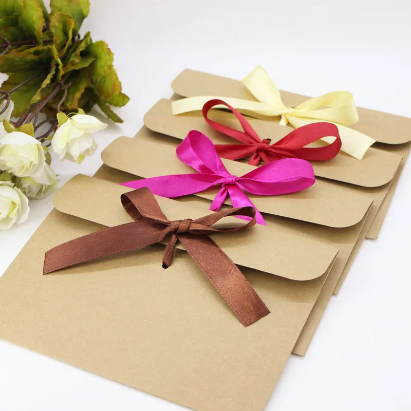 

50pcs Kraft Paper Bags for Gifts CD Bag With Ribbon Paper Gift Bag Wedding Decoration Card Storage Paper Bag for Gifts Packaing