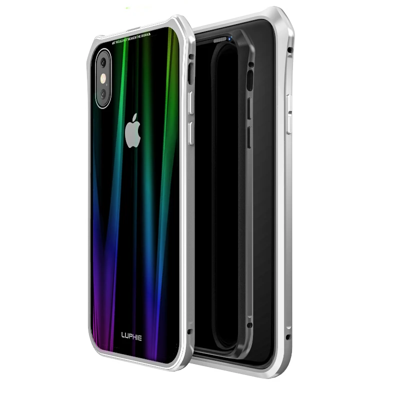 Магнитный чехол для iPhone X, XR, XS, MAX, металлический, закаленное стекло, задняя крышка, магнит, чехол s, для iPhone 7, 8, 7 Plus,/8 Plus, чехол, металлический бампер - Цвет: Silver white