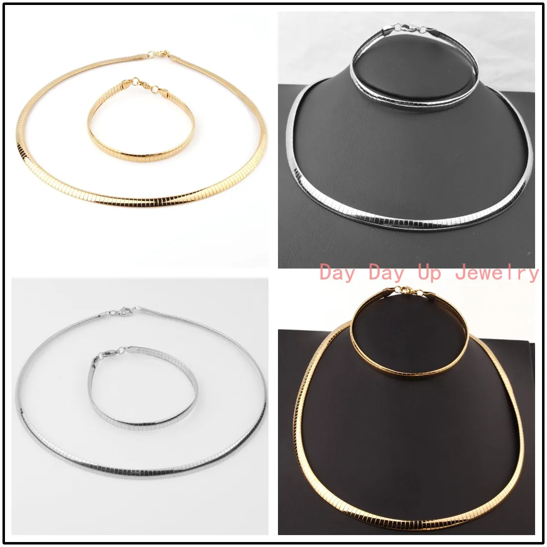

Wholesale/Retail!Cool New 316L Stainless Steel Silver/Gold Collar Tone Chain Womens&Mens Necklace 21.6"&Bracelet 9" Jewelry Set