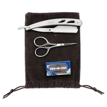 4 шт. набор из нержавеющей щетки для бороды, расческа для бороды, моделирующие ножницы, бритвенные лезвия для бритья, профессиональная Очистка лица, инструменты для укладки