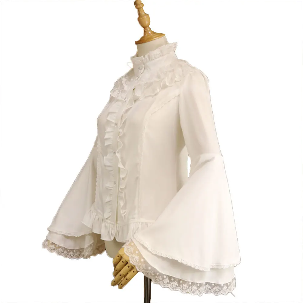 

Gothic Women's Chiffon Blouse Long Flare Sleeve Ruffled Shirt