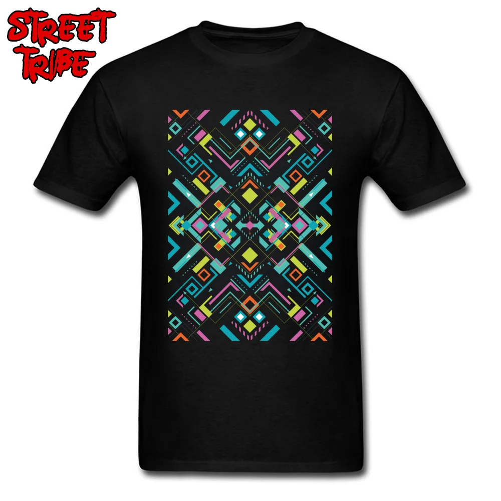 Prevalent geometry geometric180901Y Short Sleeve T Shirts Autumn Crewneck 100% Cotton Tops & Tees for Men Tee Shirts Hip hop geometry geometric180901Y black