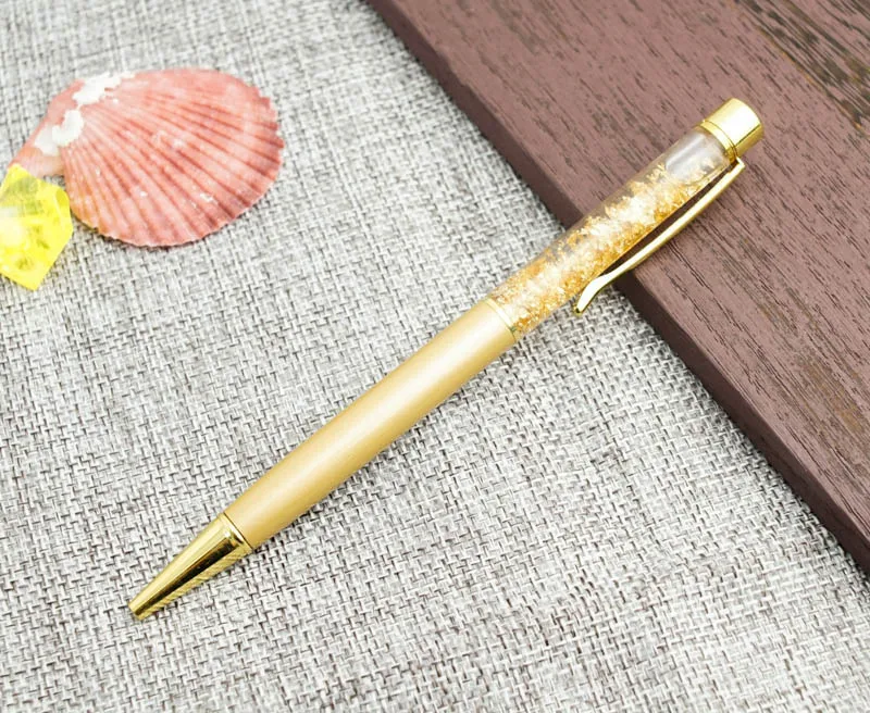 Милое растительное масло кристалл золотой шар из фольги точечная ручка золотой порошок ручка с подвижным песком Золотой зажим индивидуальный логотип Подарочный карандаш - Цвет: 8 Lightgolc
