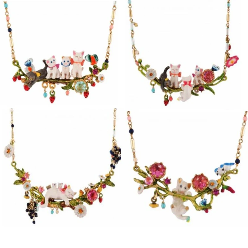 

CSxjd Spring Garden Collection Women's Chains and Necklaces Cat Enamel Glazed Jewelry