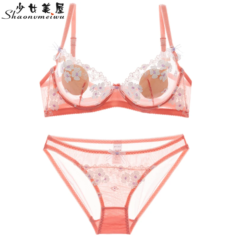 

Shaonvmeiwu Women sexy bra embroidery lace underwear suits ultra-thin breathable on the transparent comfortable bra