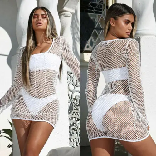 

Women Summer Beach Bikini Cover Up Crochet Swimwear Pareos Dress Bathing Suit AU
