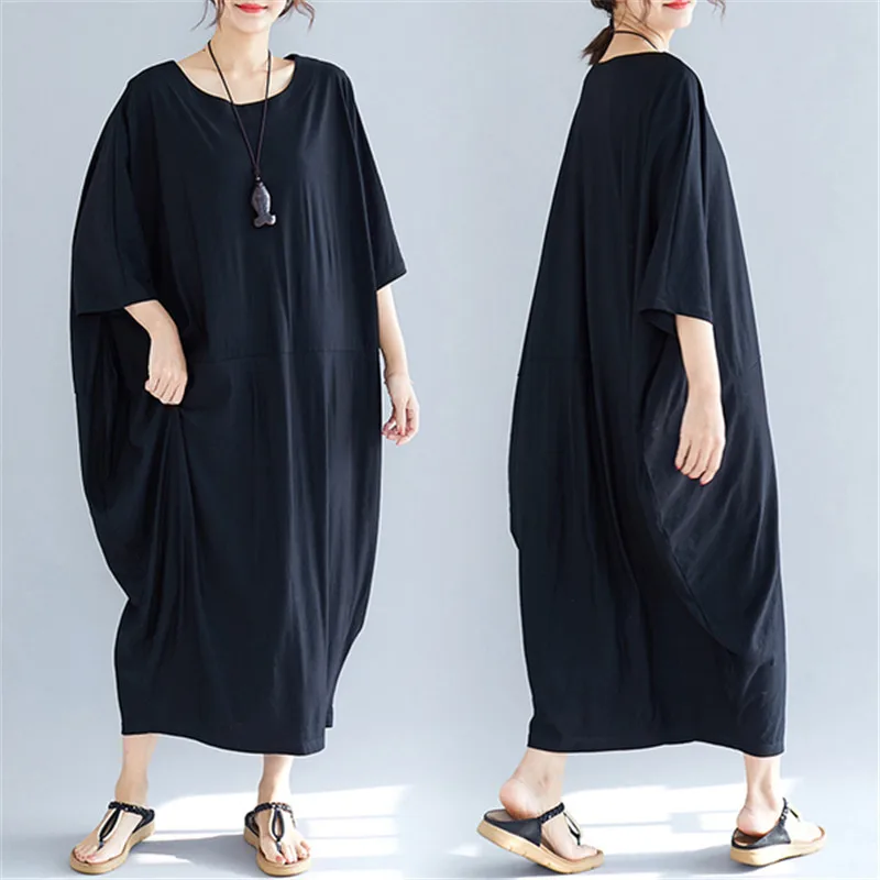 

BIG SIZE 4XL Summer Women Fashion Elegant Solid Color Batwing Tops Female Ladies Plus Large Long Loose Oversize T shirt Dress
