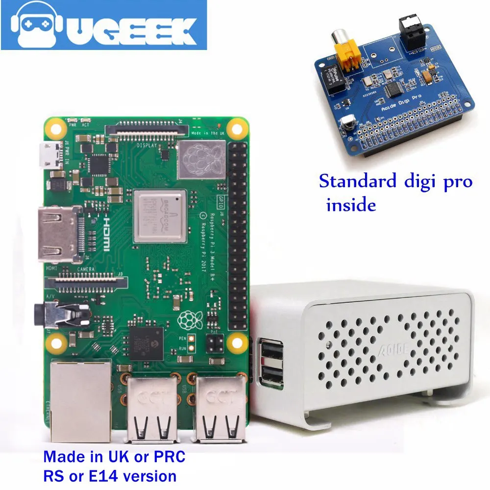 UGEEK AOIDE цифровая звуковая карта Hi Fi DiGi Pro + чехол Raspberry Pi 3B комплект | Два осциллятора