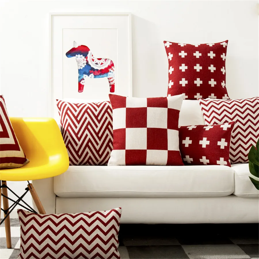 

Nordic Style Decorative Throw Pillow Case Red Geometric Geometry Cushion Cover Lumbar Pillow Case Decoration For Sofa Car