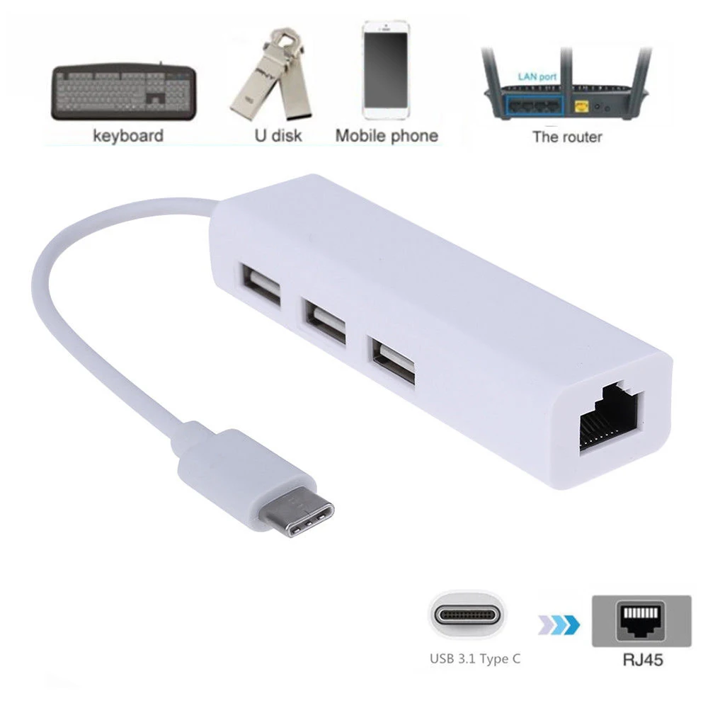 1Pc USB C USB 3 1 Type C Male to USB RJ45 Ethernet Lan 3x USB