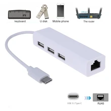1Pc USB-C USB 3.1 Type C Male to USB RJ45 Ethernet Lan +3x USB Ports Adapter Spliter For Apple Macbook Air Phone Adapters Hot