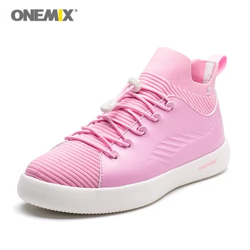

ONEMIX Women Skateboarding Shoes Pink Outdoor Sport Sneakers for Men Soft Micro Fiber Leather Breathable Women walking shoes
