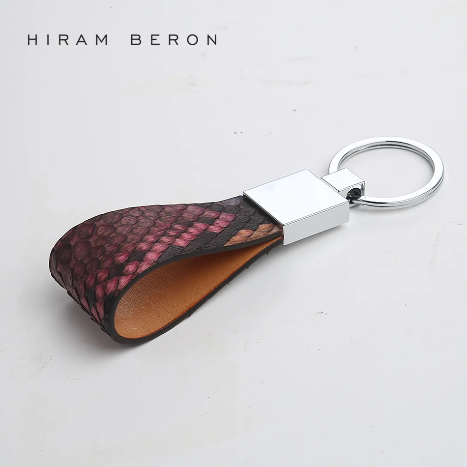 Hiram Beron Key Holder Python Skin & Vegetable Tanned Leather Wallet Chain Bag Tool Women Leather Phone Chain Men Car Keychain