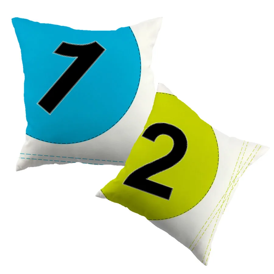Simple Number Design Printed Cottom Cushion Cover Blue Green