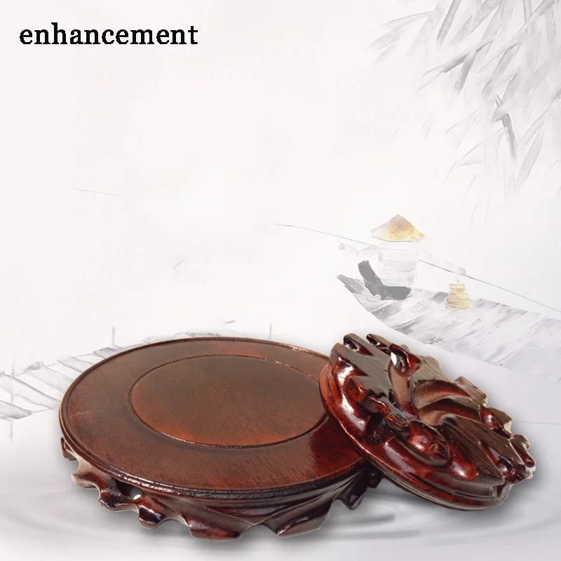 Solid Wood Round Vase Base Aquarium Teapot Strange Stone Urn Flowerpot Buddha Furnishing Articles Root Carving