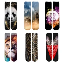 Женские/мужские носки с 3d принтом, Осень-зима, Носки с рисунком животных, кошки, Льва, панды, змеи, волка, унисекс, прочные забавные носки, дропшиппинг