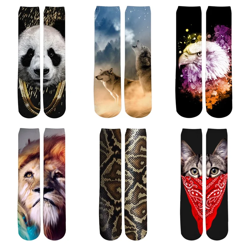 

3d Print Women/Men Autumn Winter Animal Socks Cat/Lion/Panda/Snake/Wolf Printed Socks Unisex Durable Funny Sock dropshipping