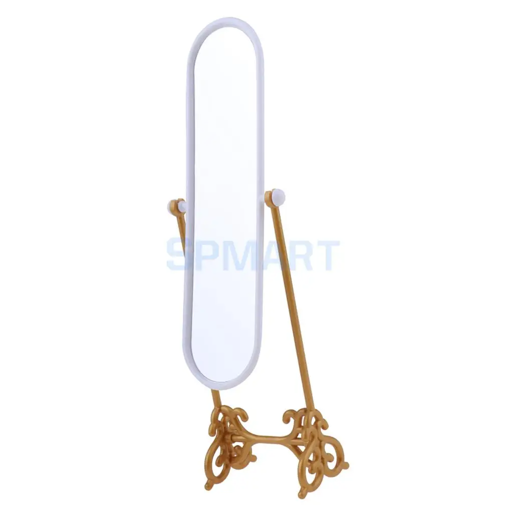 Dollhouse MIniature Bedroom Fitting Room Dressing Mirror Furniture for Doll House Decor Kids Pretend Play Toy Gold