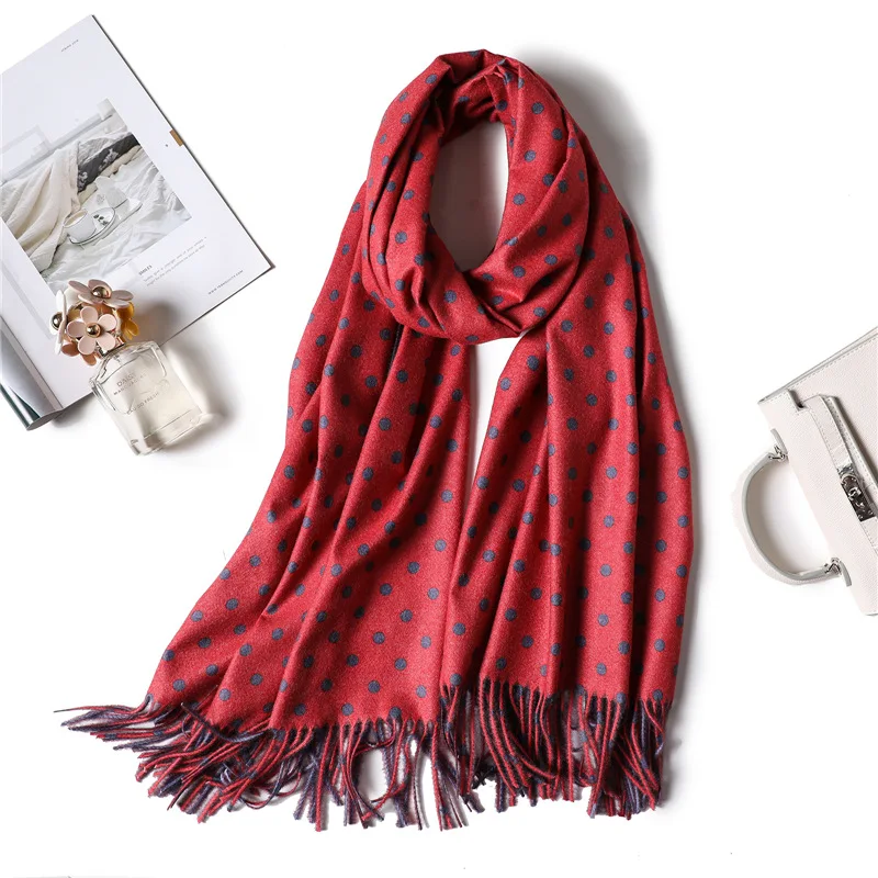 Dot Print Cashmere Scarf Women Thick Warm Shawls and Wraps Winter Scarves Long Pashmina Fashion Tassels Neck Scarfs Hijab Femme