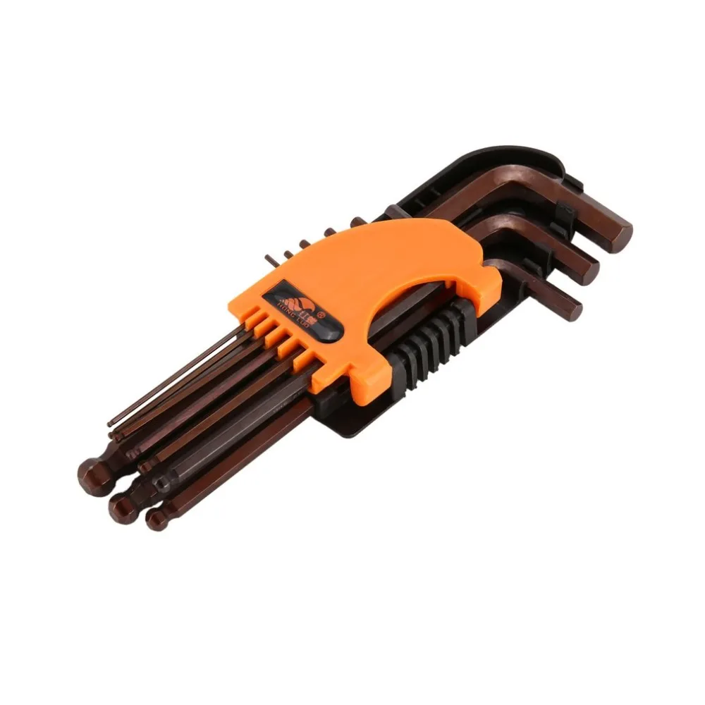 

Horn 9Pcs L Shape Long Arm Ball Point Hex Key Set Double End Socket Wrench Torque Key Repairing Tools Spanner Set