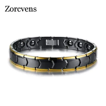 

ZORCVENS Mens Magnetic Hematite Therapy Bracelet Stylish Black Ceramic Link Chain Health Bracelets 21cm Male Jewelry