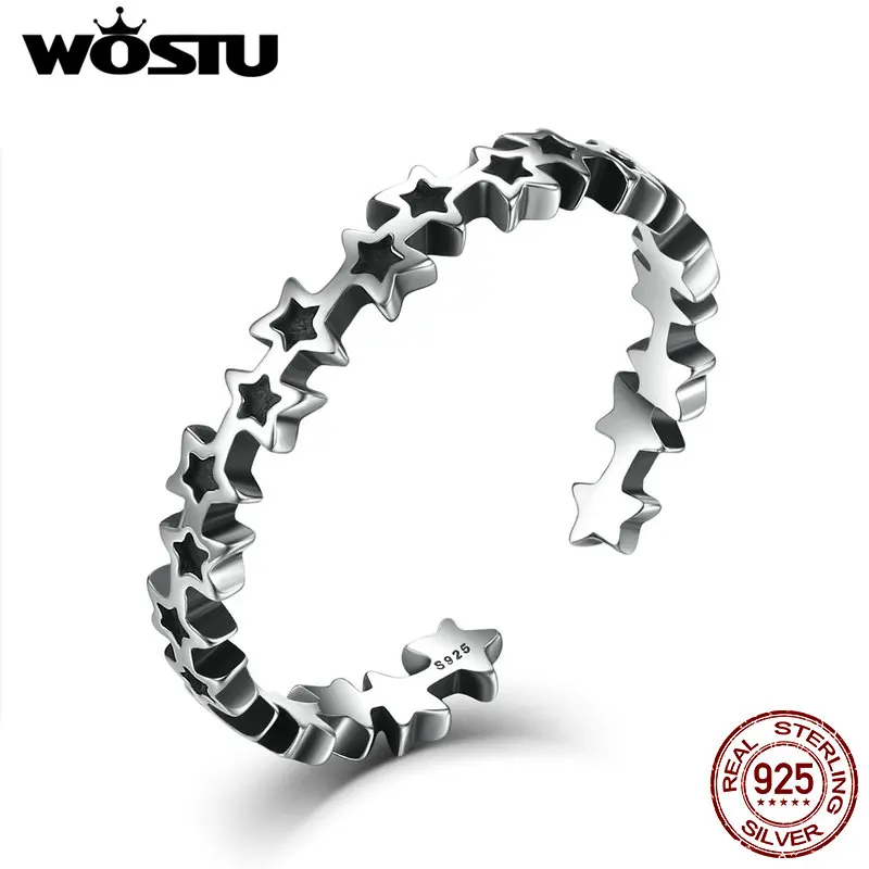 WOSTU 100% 925 Sterling Silver Stackable Stars Open Finger Rings For Women Men Vintage Unisex Ring Fine Jewelry Gift CSR030 afbeelding