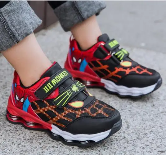 

Spring Spiderman Baby Boys Sneakers Leather Shockproof Fashion Children Sports Shoes Casual Cartoon Kids Shoe Flat Size 26-36