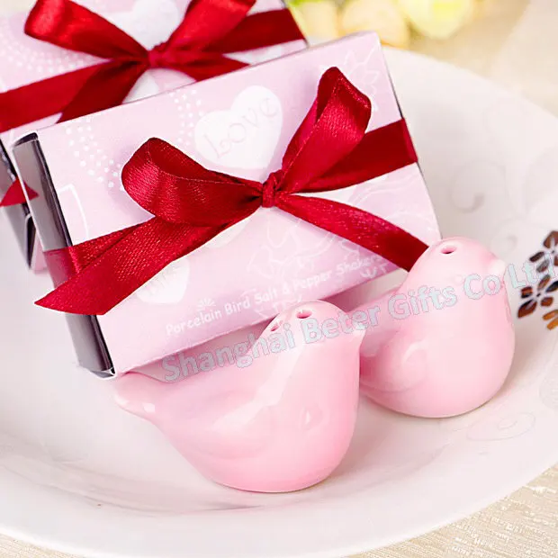 Pink Birds Salt Pepper Shakers wedding favor bridal shower party gift guest present favour 2PCS/SET