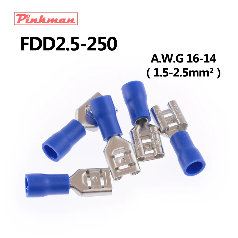 FDD2-250 изолированные электрические обжимные клеммы для 1,5-мм2 разъемы AWG 16-14 кабель провода разъем FDD2.5-250