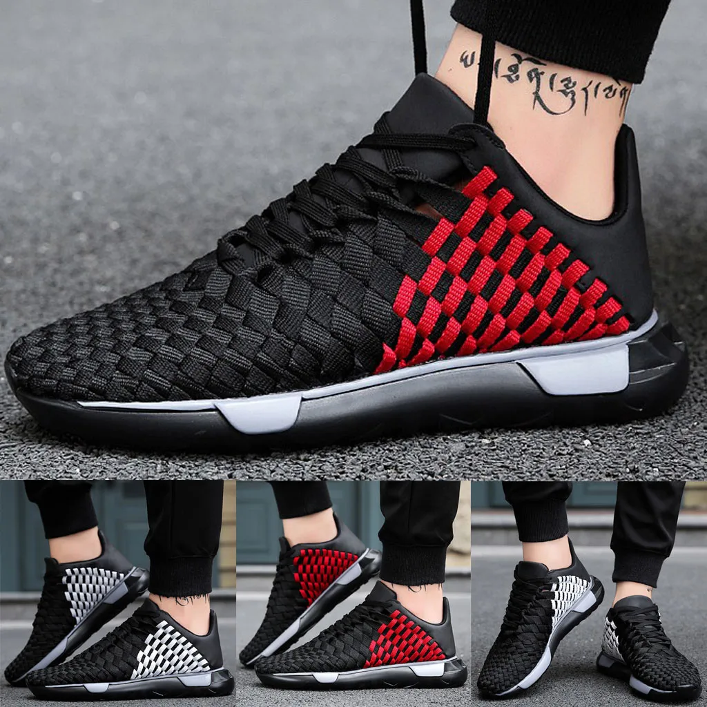 YOUYEDIAN Luxury Men Sneakers Black red Lace Up Flats Male Casual Shoes Thick-Soled Straps Breathable Sneakers Shoes#507g30