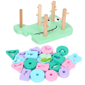

DIY Creative Wooden Montessori Learning Matching Shape Cartoon Crocodile Early Education Toys Gifts For Children Kids Baby