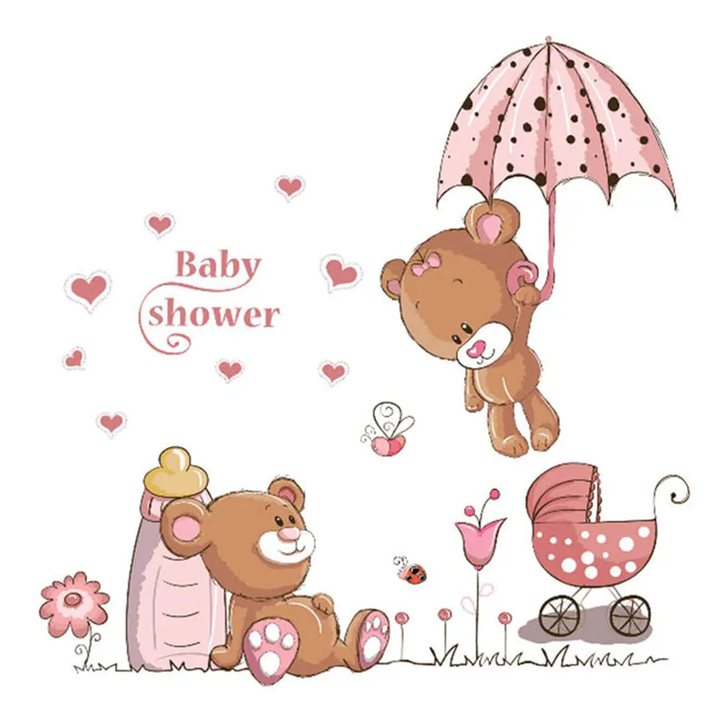 

Cartoon Cute pink lanimal bear flower baby children kids bedroom room decor wall stickers kids nursery decal sticker girl gi A10